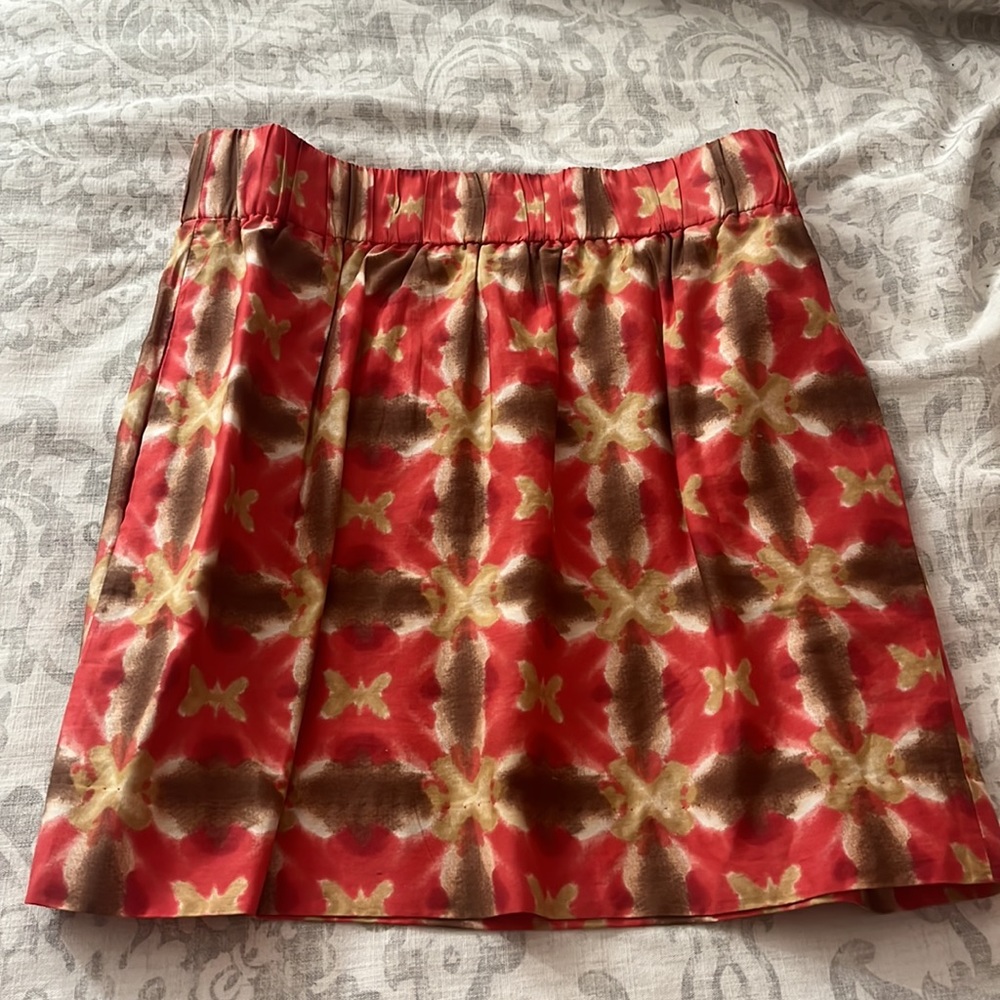 J. Crew Red, Brown and Gold Patterned Mini Skirt